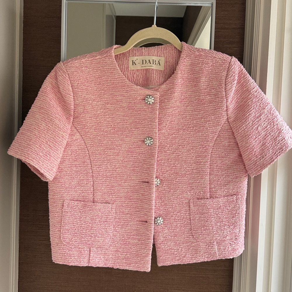 Dabagirl Pink Tweed Short Sleeve Jacket